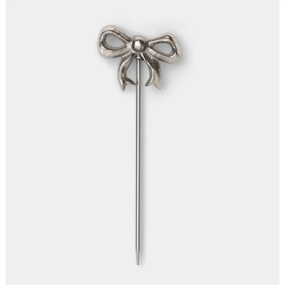 New 4pk Bow Cocktail Picks Silver